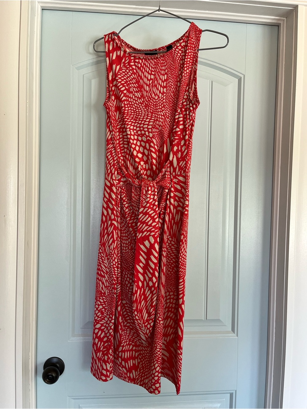 Esprit Red and White Printed Sleeveless Tie-Waist Maxi Dress